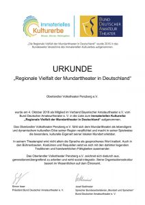 Urkunde Immaterielles Kulturerbe Oberlandler